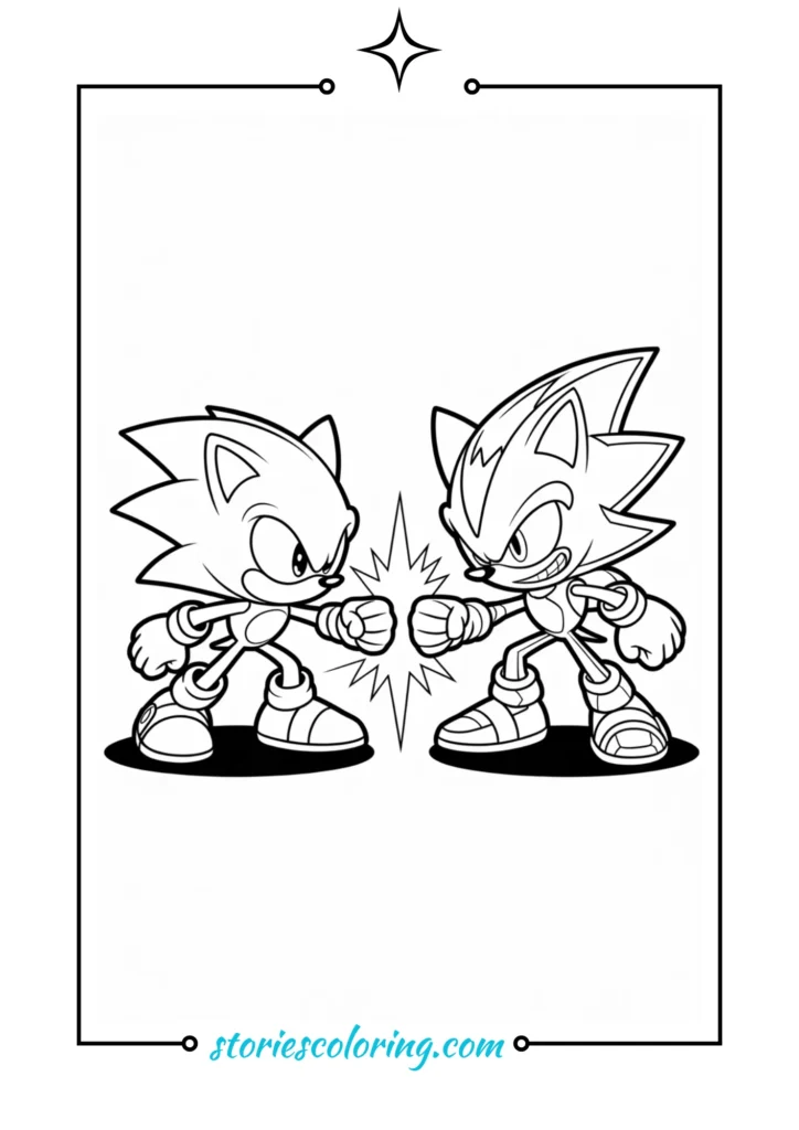 Shadow and Sonic face-to-face in a battle stance outline