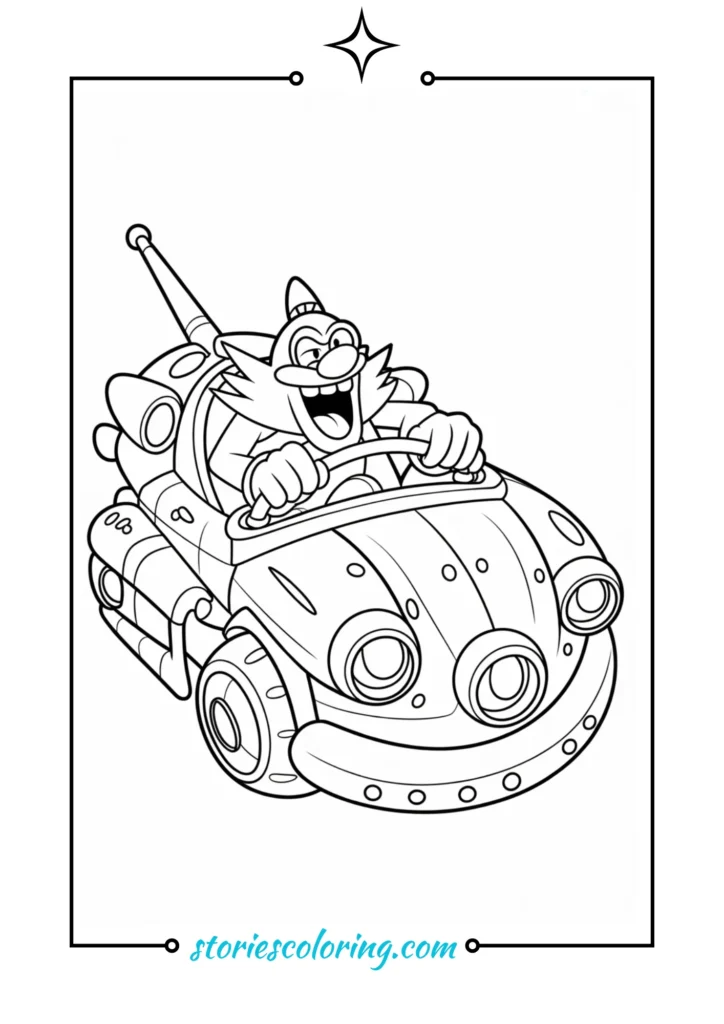 Eggman in his Eggmobile, laughing mischievously