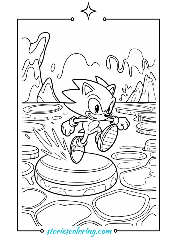 Sonic jumping over obstacles in Green Hill Zone outline